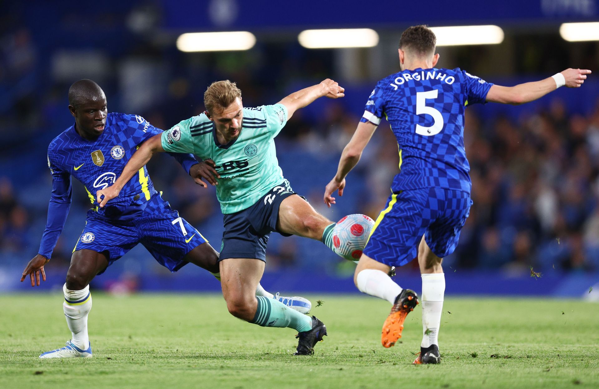 Jorginho and Kante in action against Leicester City