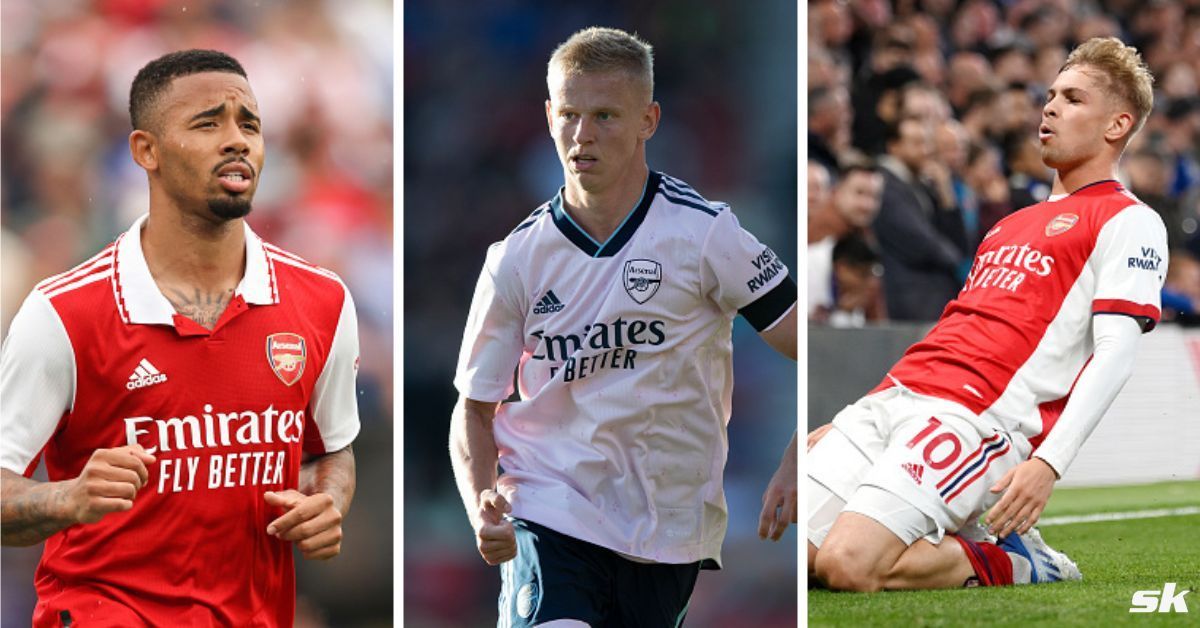 [L-to-R] Gabriel Jesus, Oleksandr Zinchenko and Emile Smith Rowe.