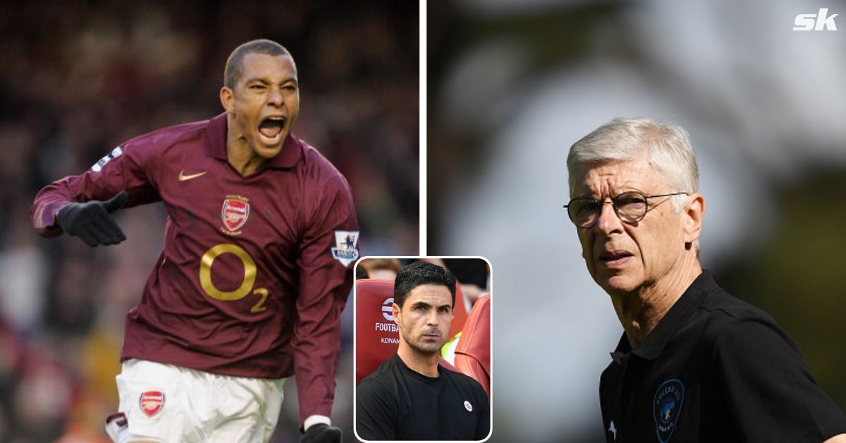 [L-to-R] Gilberto Silva and Arsene Wenger; [inset] Mikel Arteta.