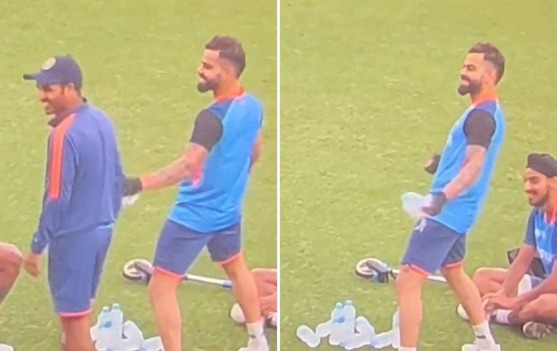 Virat Kohli sharing a light moment with teammates. (Pics: Twitter)