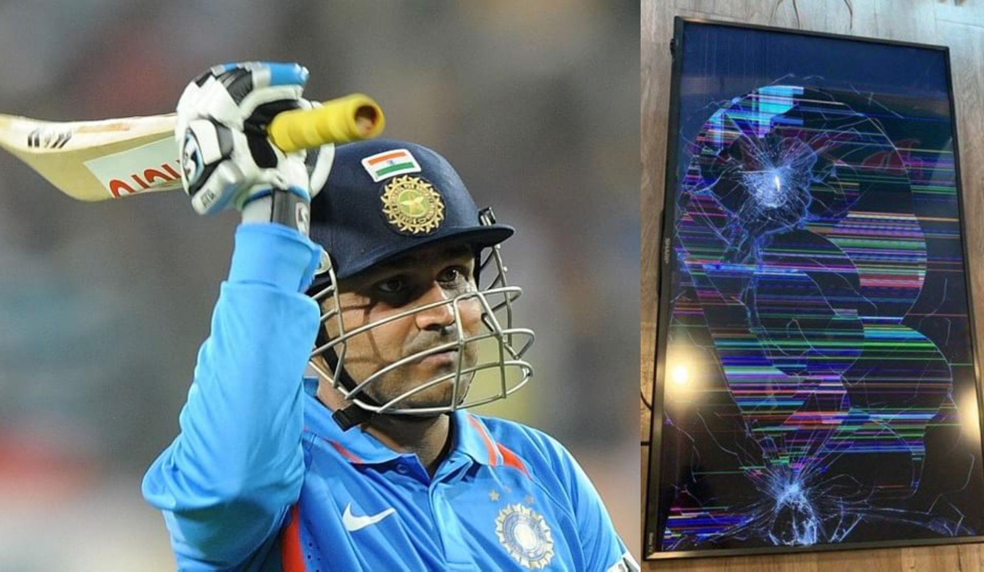 Virender Sehwag reacts after Pakistan fan destroys TV