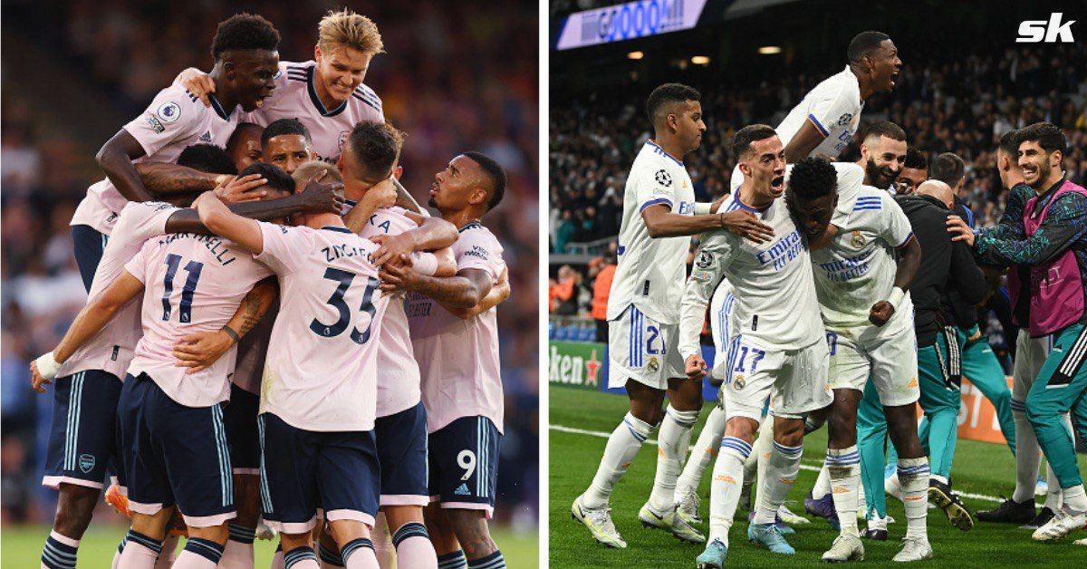 In picture: Arsenal celebrating (left) | Real Madrid celebrating (right)