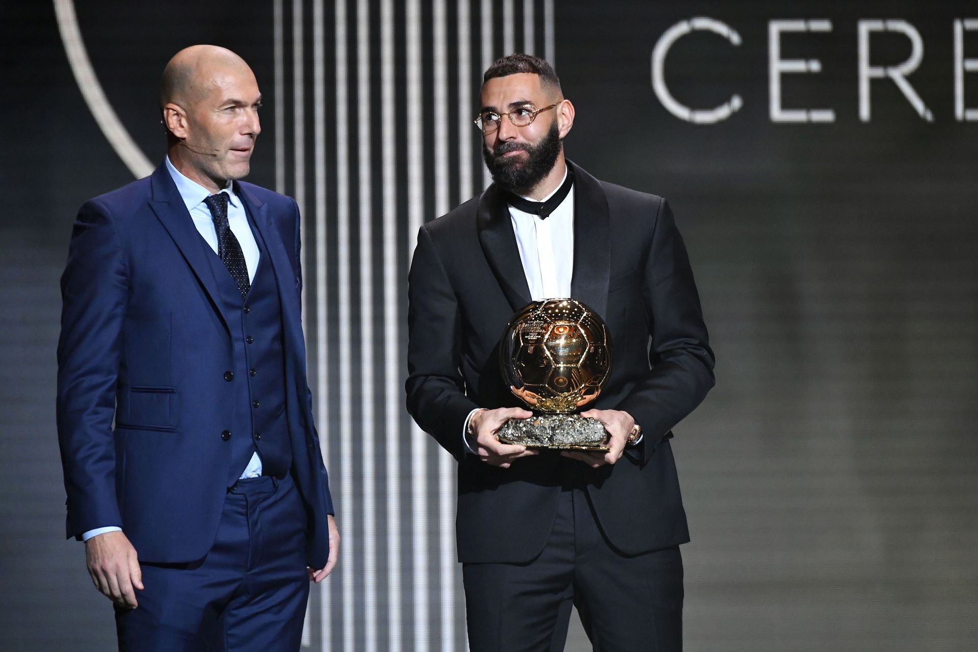 Zidane and Benzema at the Ballon d'Or gala.