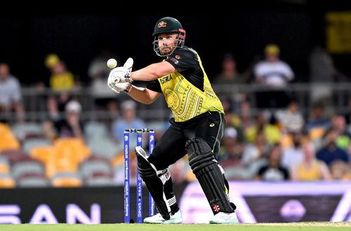 Aaron Finch in action during the Australia v Ireland game at the ICC Men's T20 World Cup (Image: Getty)