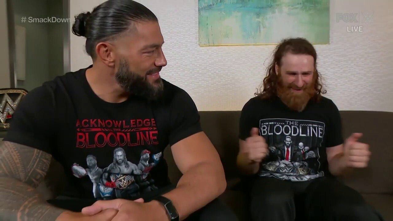 Roman Reigns and Sami Zayn backstage