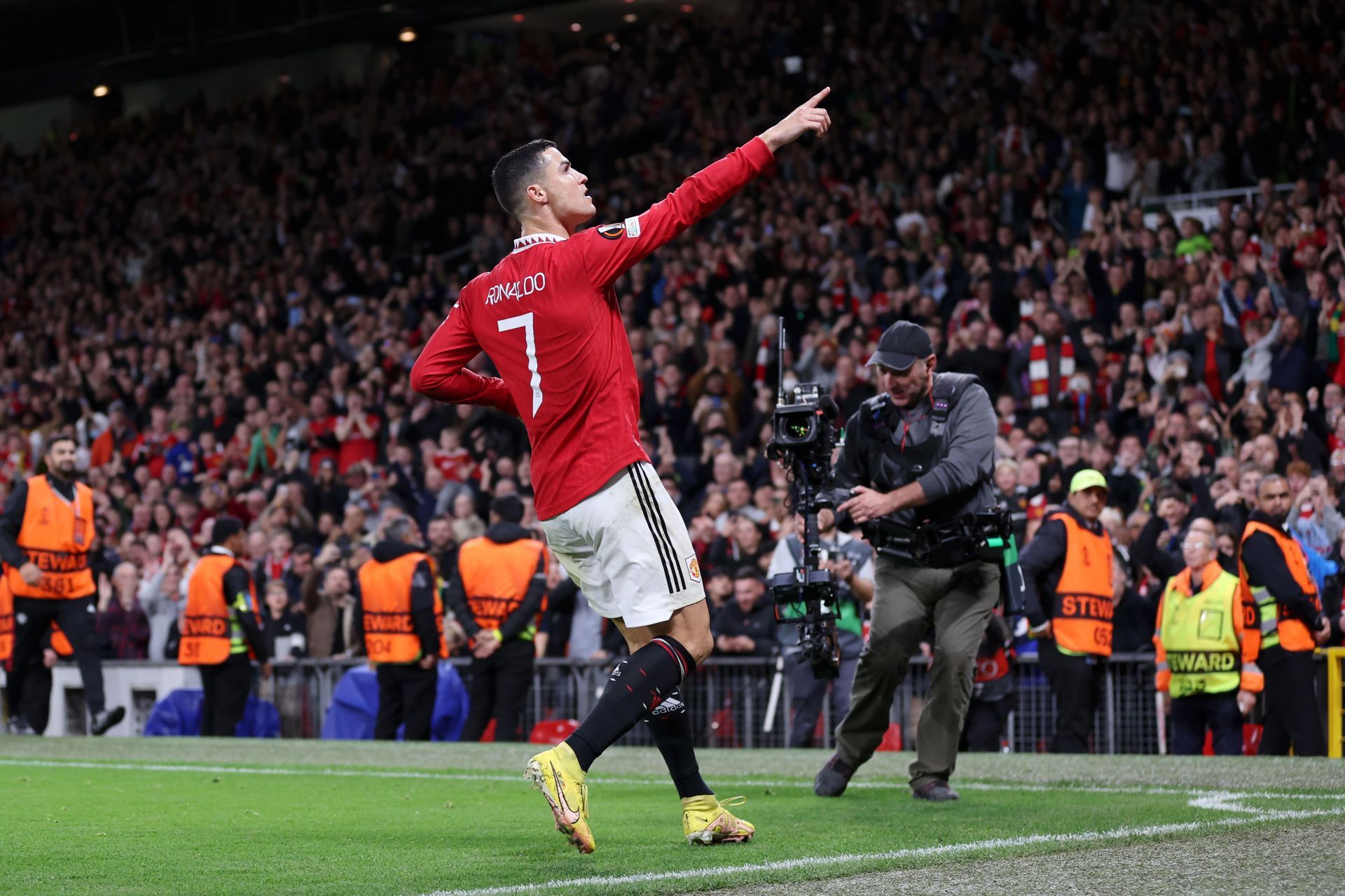 Cristiano Ronaldo celebrates after a goal.