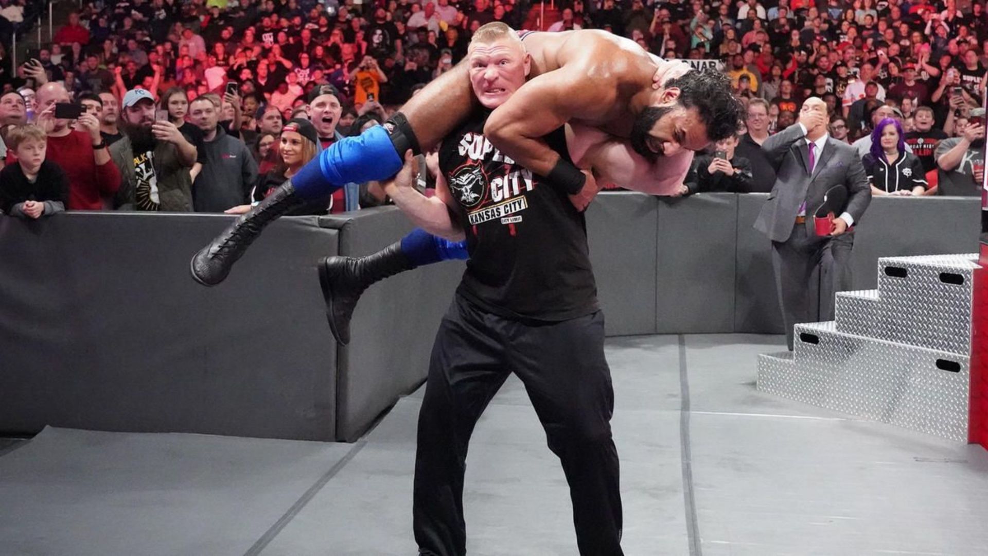 Jinder Mahal received an F5 from Brock Lesnar