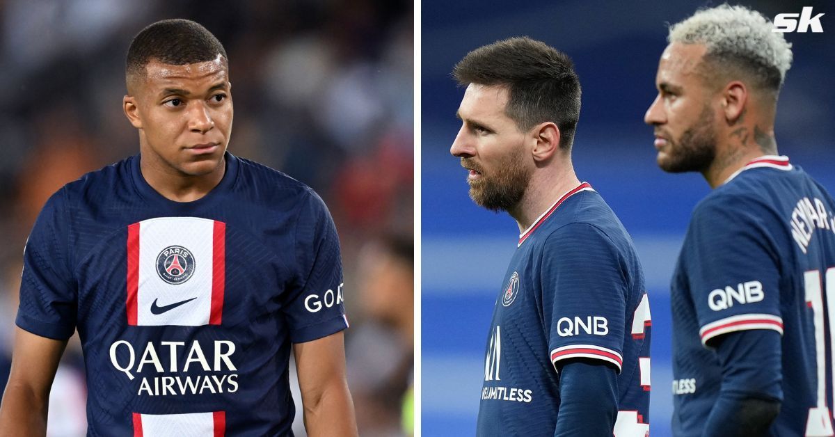 Kylian Mbappe (left), Lionel Messi (center) and Neymar Jr. (right)