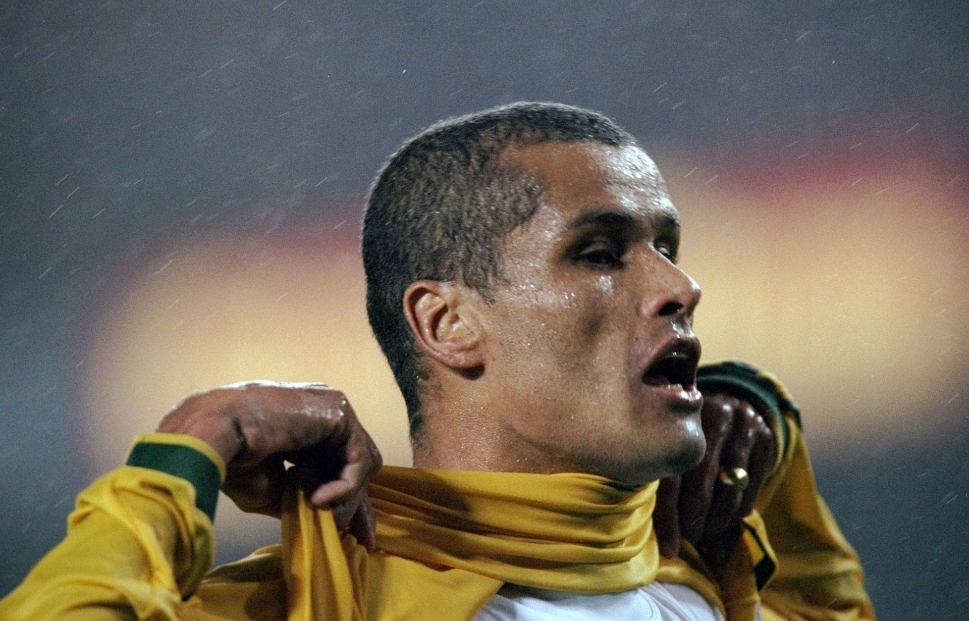 Rivaldo of Brazil celebrates