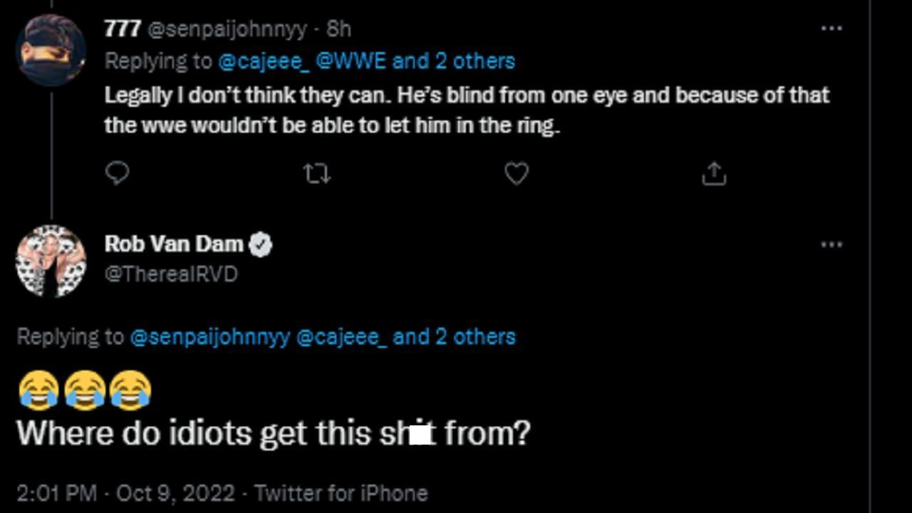 A screengrab of RVD's reaction to the fan