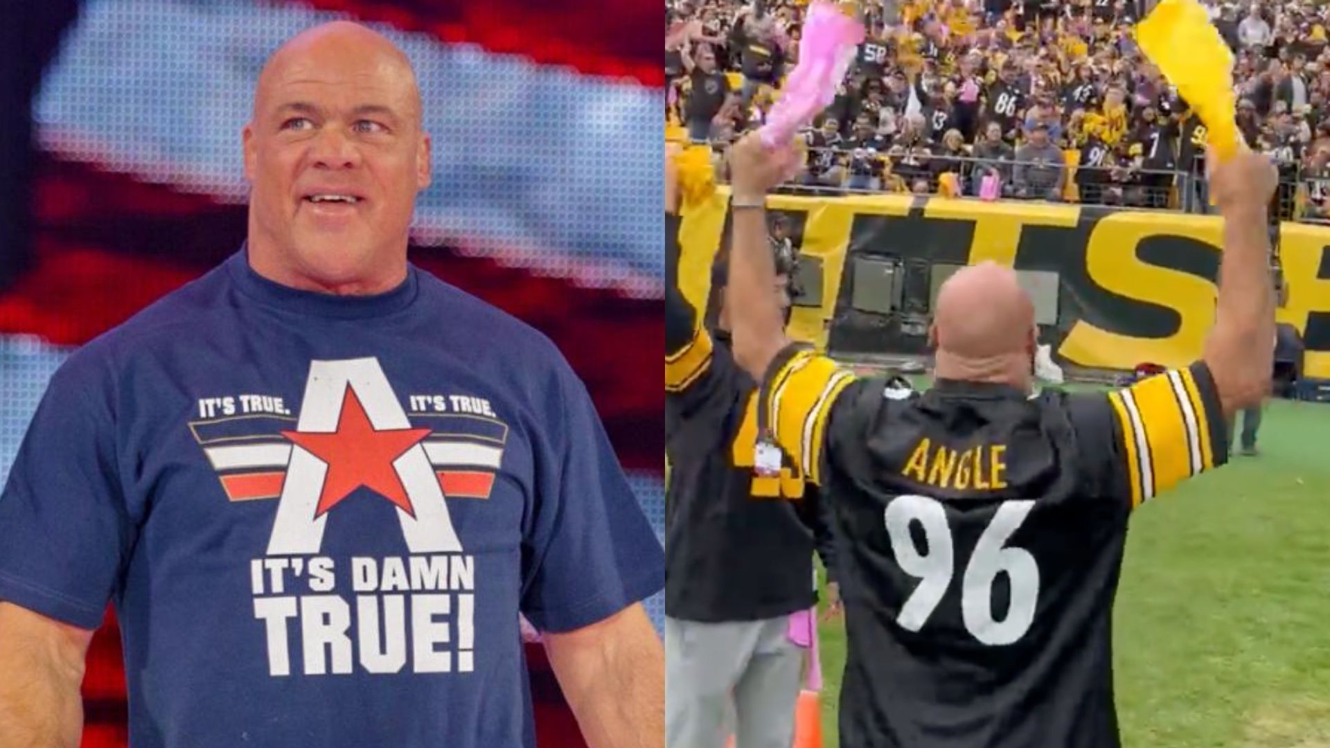 WWE Hall of Famer Kurt Angle appeared at a football game today