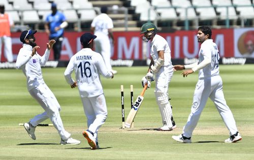 The Team India pacer celebrates a wicket against South Africa. Pic: Getty Images