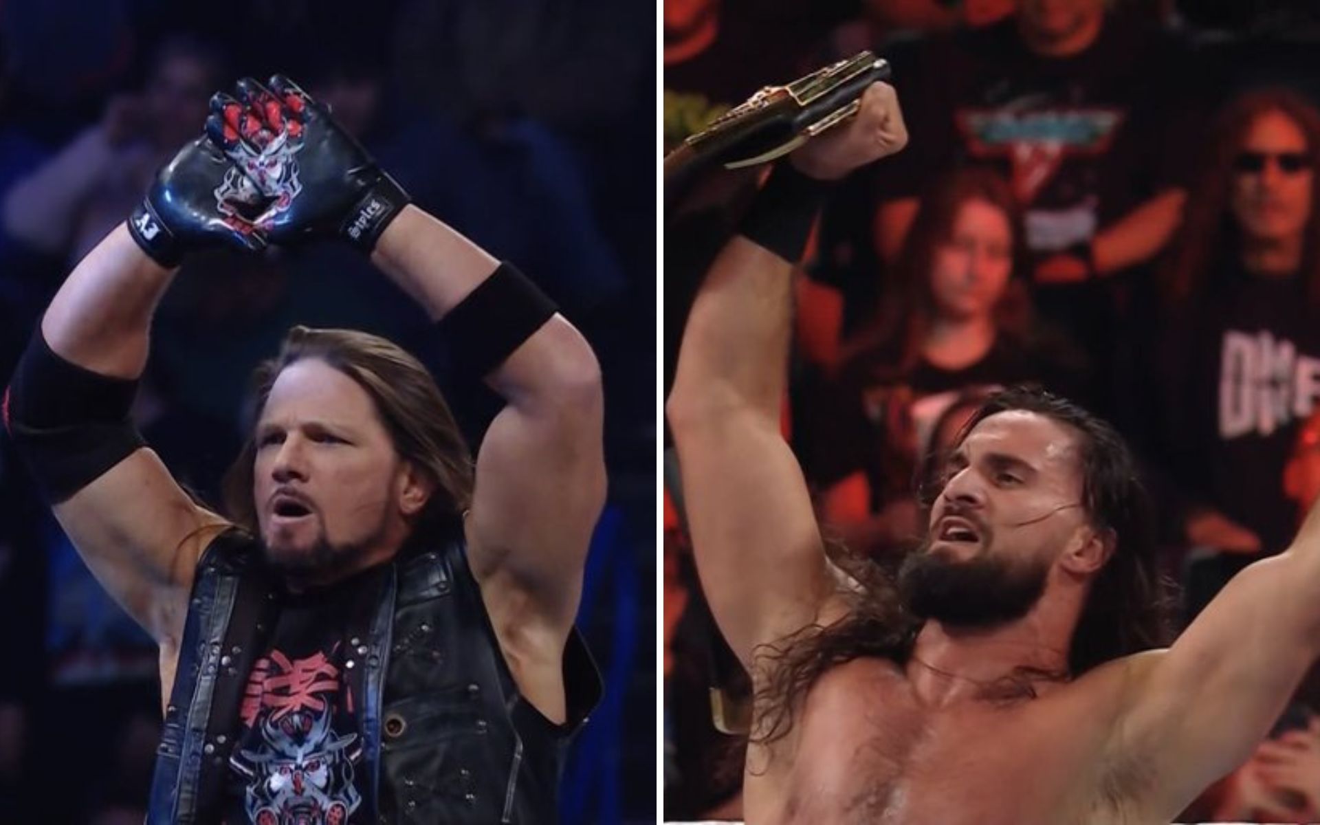 AJ Styles (left); Seth Rollins in the main event (right)