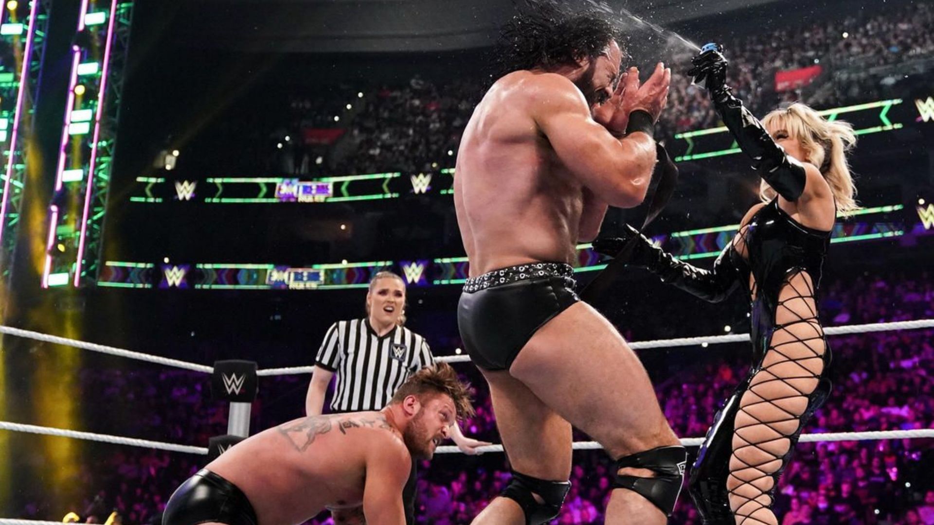 Scarlett blinded Drew McIntyre with pepper spray (Source: WWE.com)