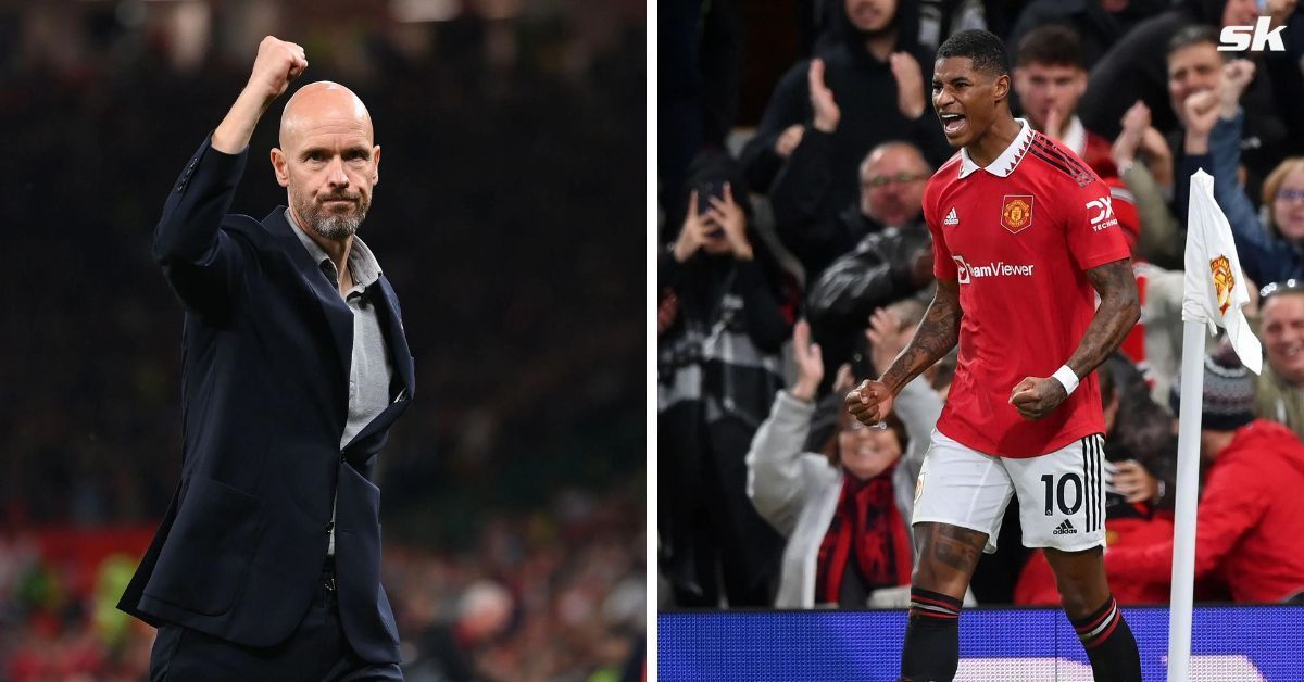 Erik ten Hag (left) and Marcus Rashford (right)