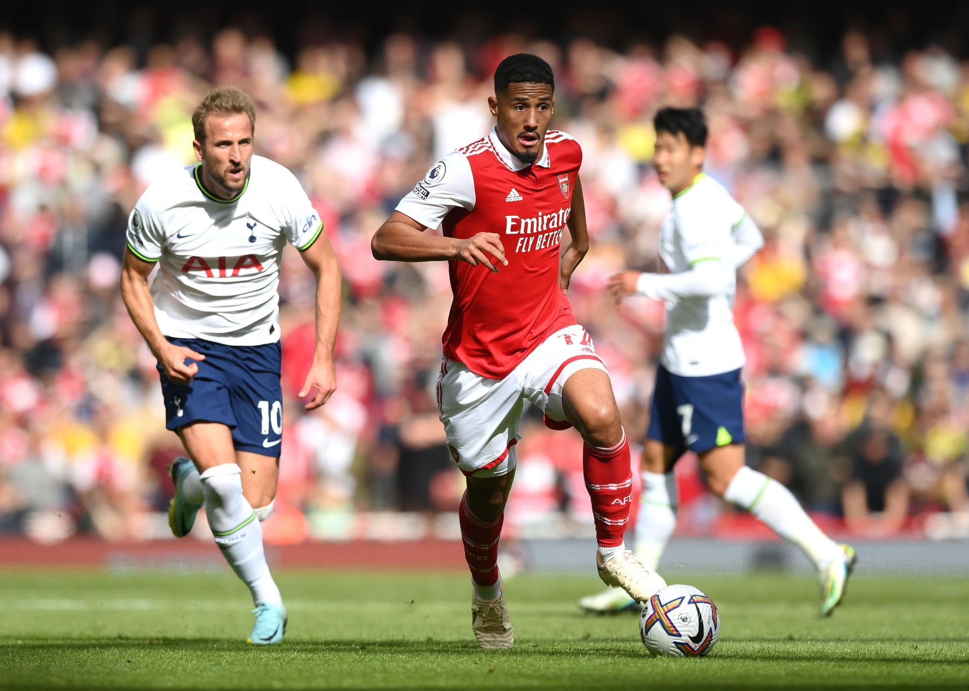 Saliba in action versus Tottenham Hotspur last weekend.