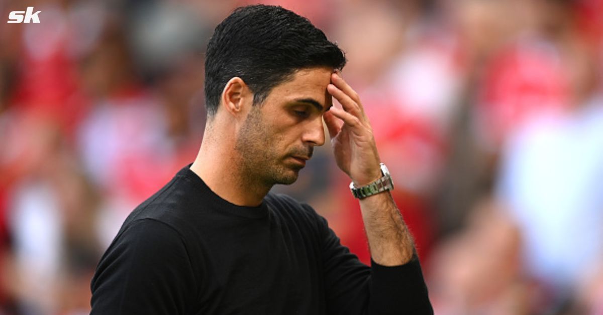 Arsenal manager Mikel Arteta reacts during a match.