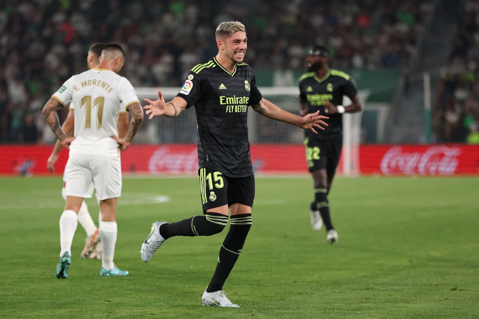 Fede Valverde celebrates after scoring a goal.