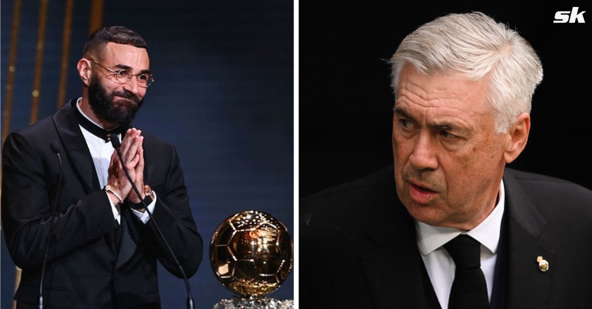 Carlo Ancelotti congratulates Karim Benzema on his Ballon d