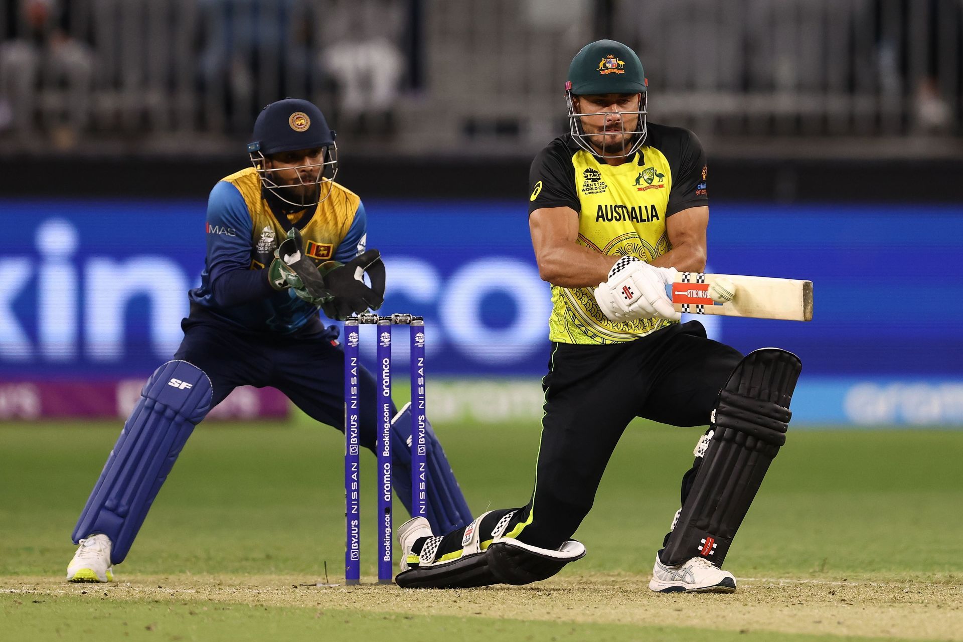 Stoinis in action during the Australia v Sri Lanka game at the ICC Men&#039;s T20 World Cup (Image: Getty)