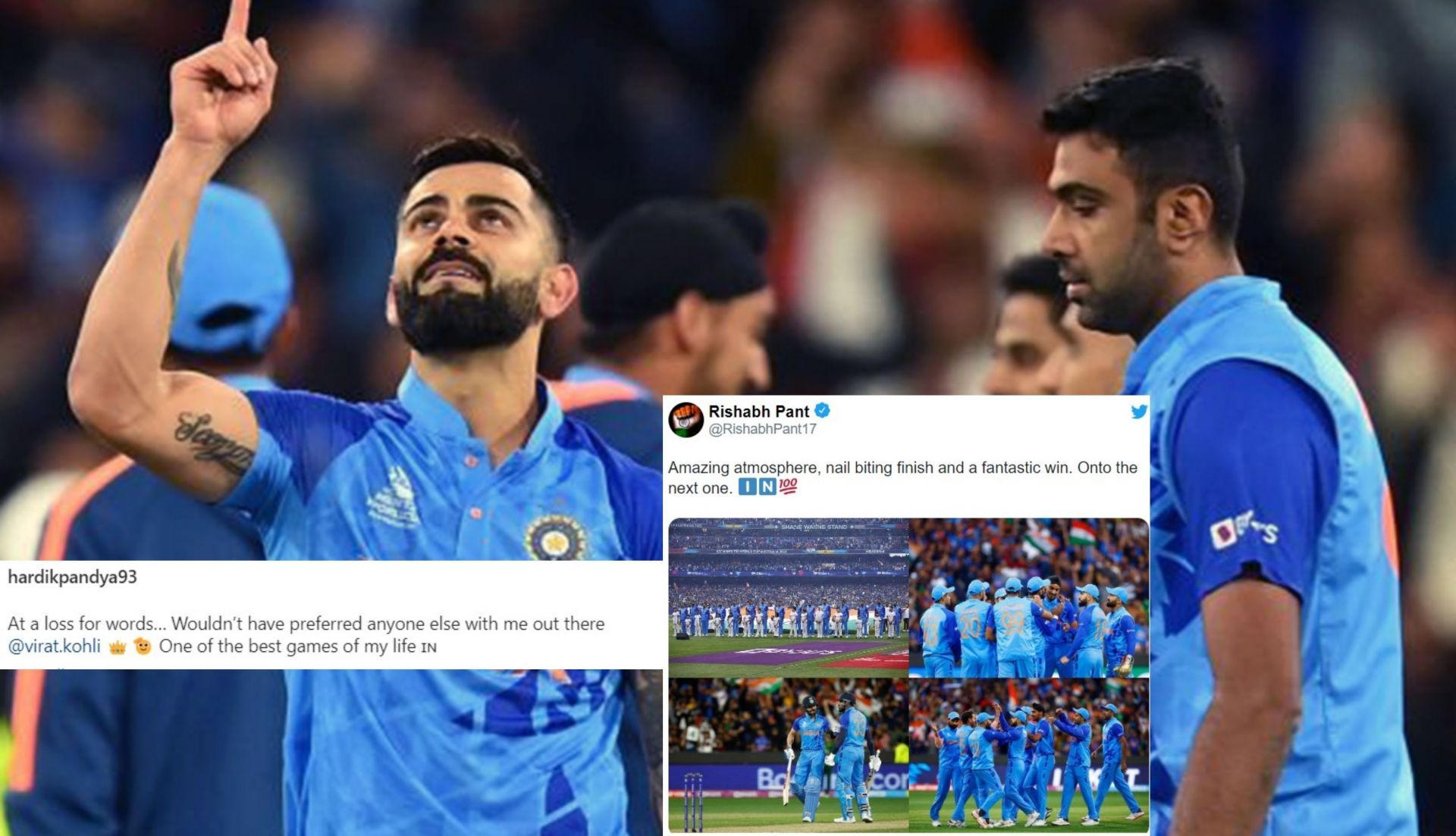 Indian players react after the victory against Pakistan