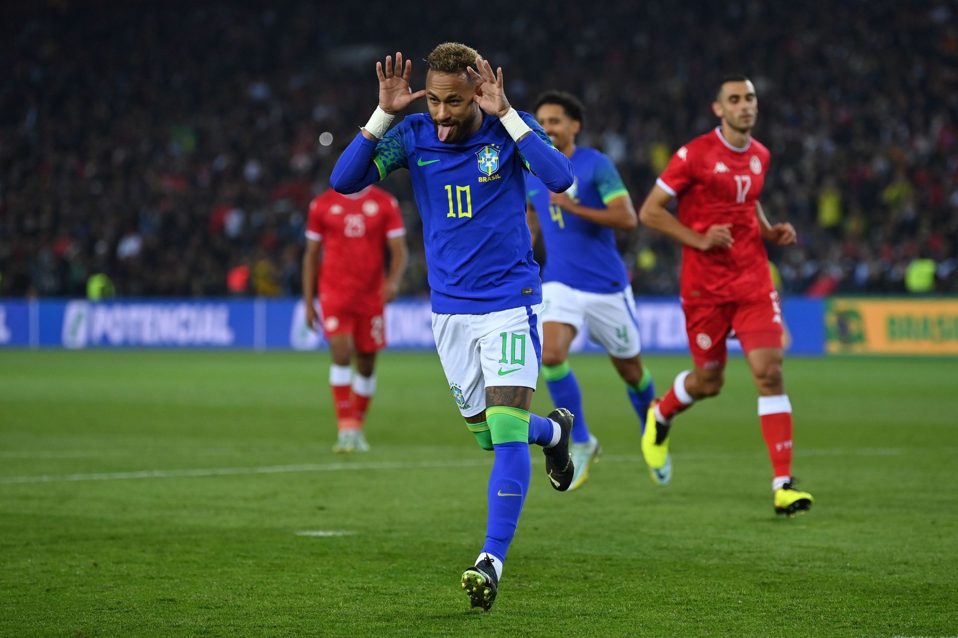 Neymar celebrating v Tunisia - International Friendly