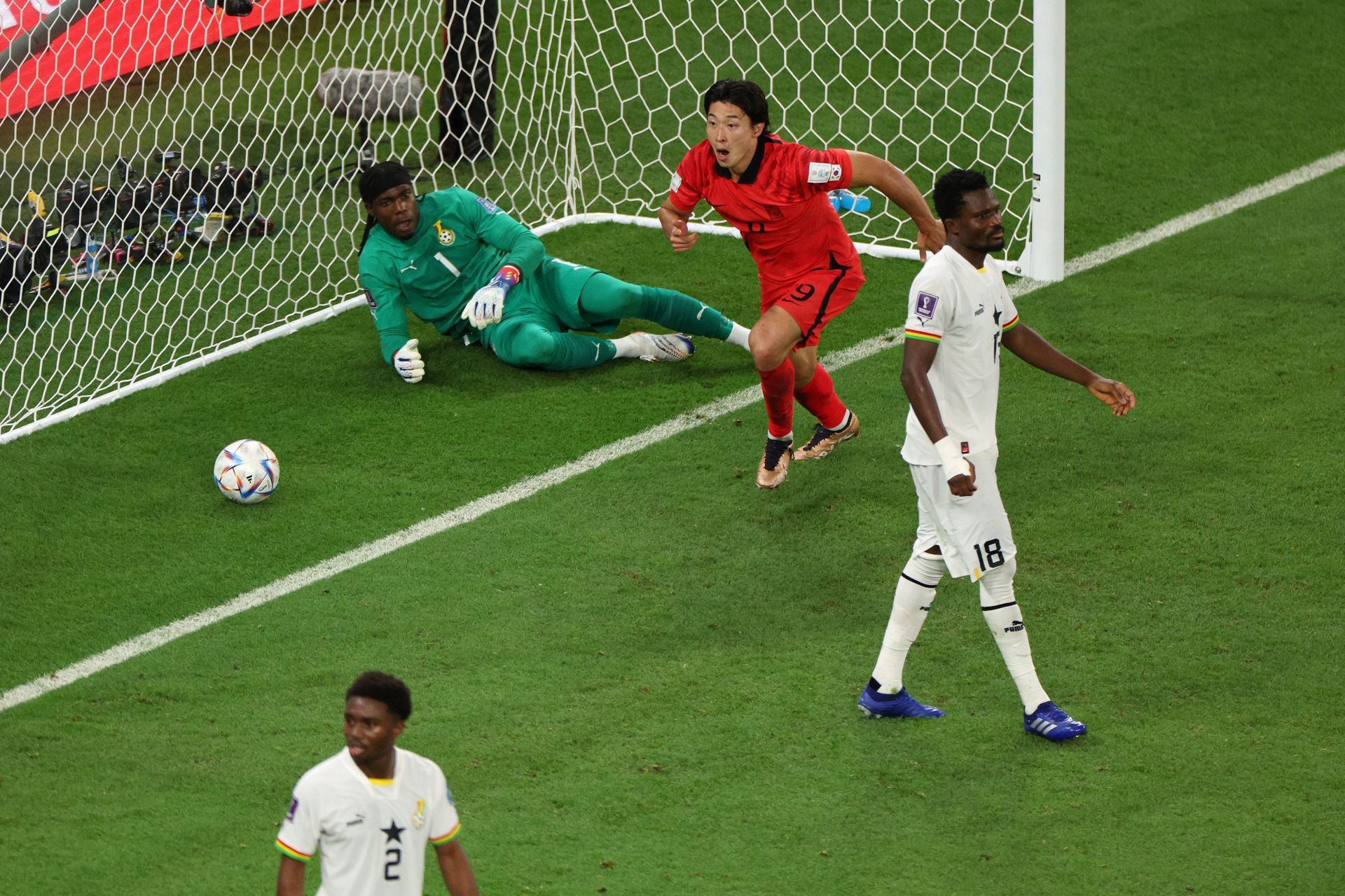 Cho Gue-sung celebrates after scoring against Ghana.