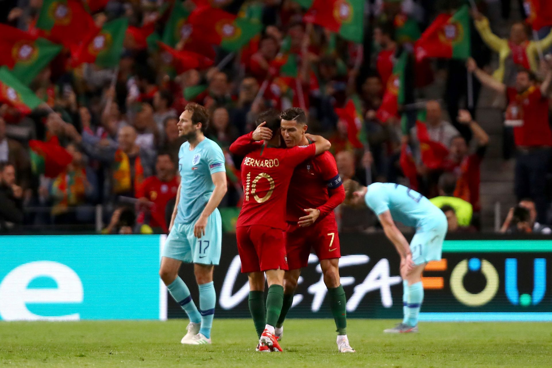 Cristiano Ronaldo and Bernardo Silva celebrating - UEFA Nations League Final