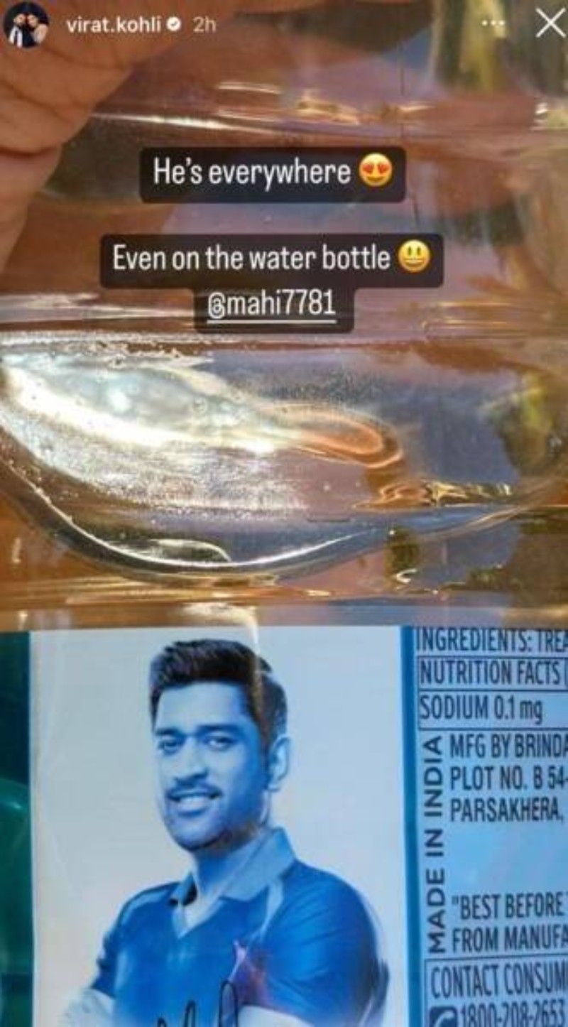 Virat Kohli shared an Instagram story of MS Dhoni&#039;s picture on a water bottle