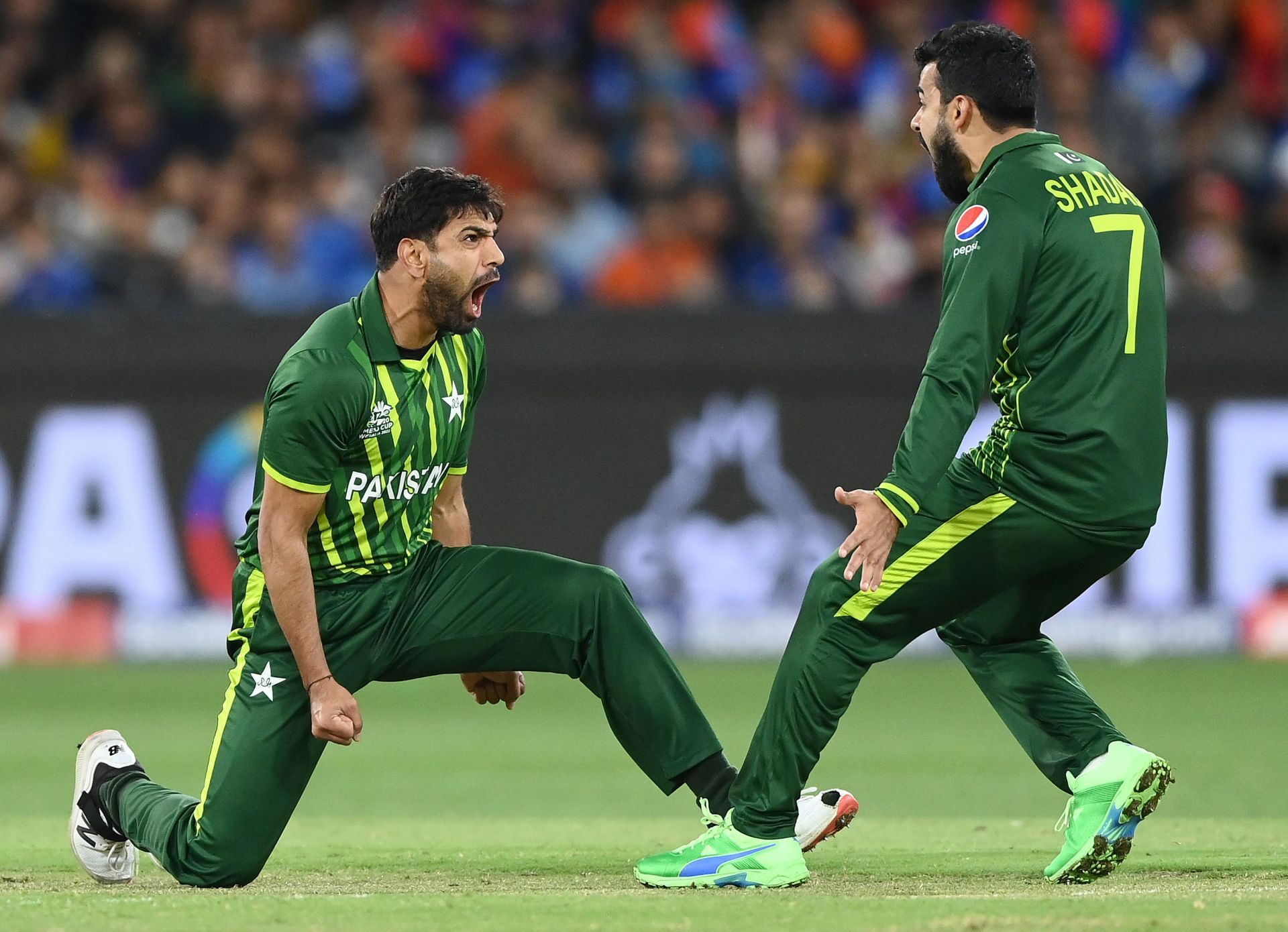 Rauf in action against India at the ICC Men&#039;s T20 World Cup.