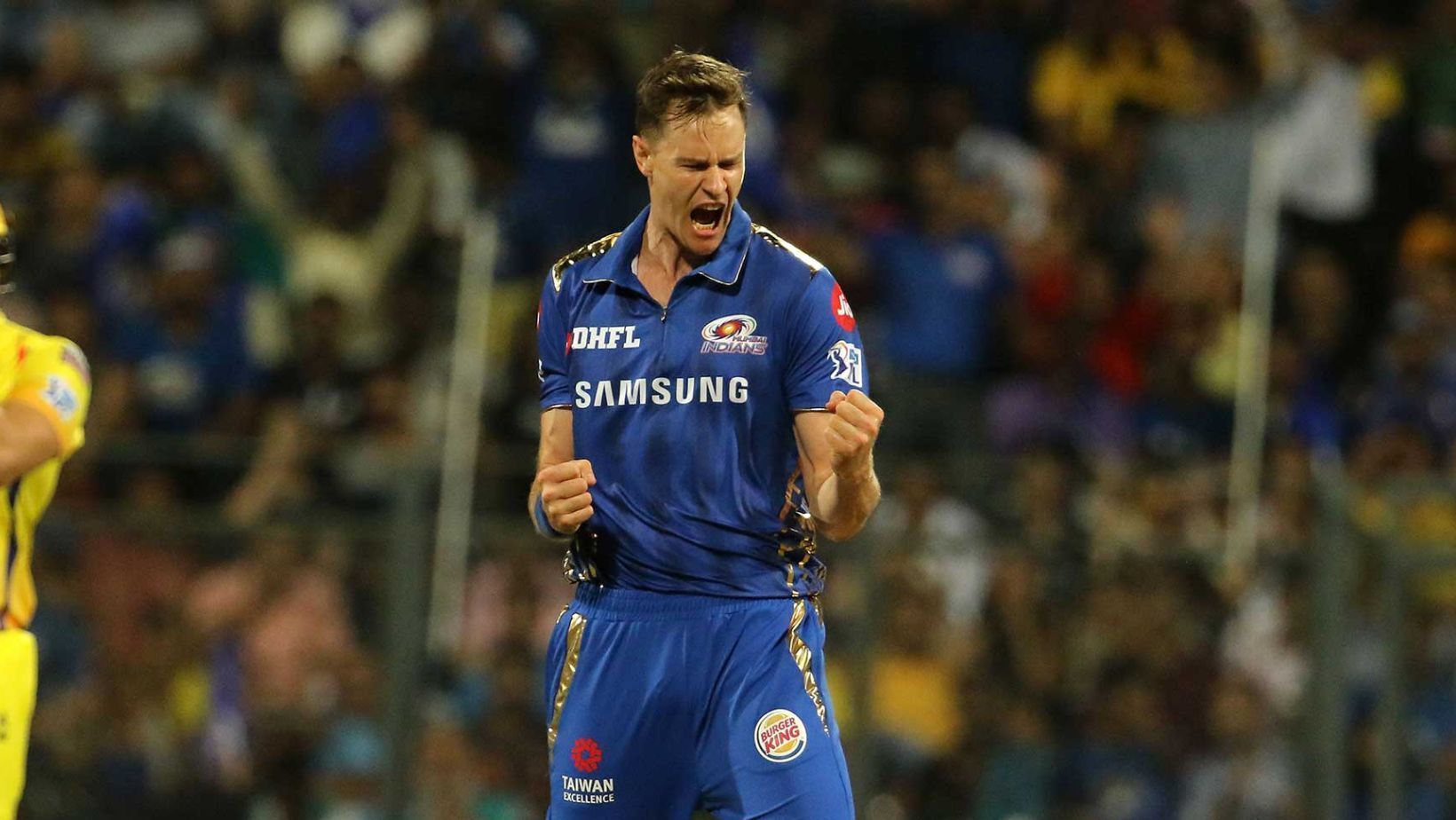 Jason Behrendorff celebrating a wicket in 2019.