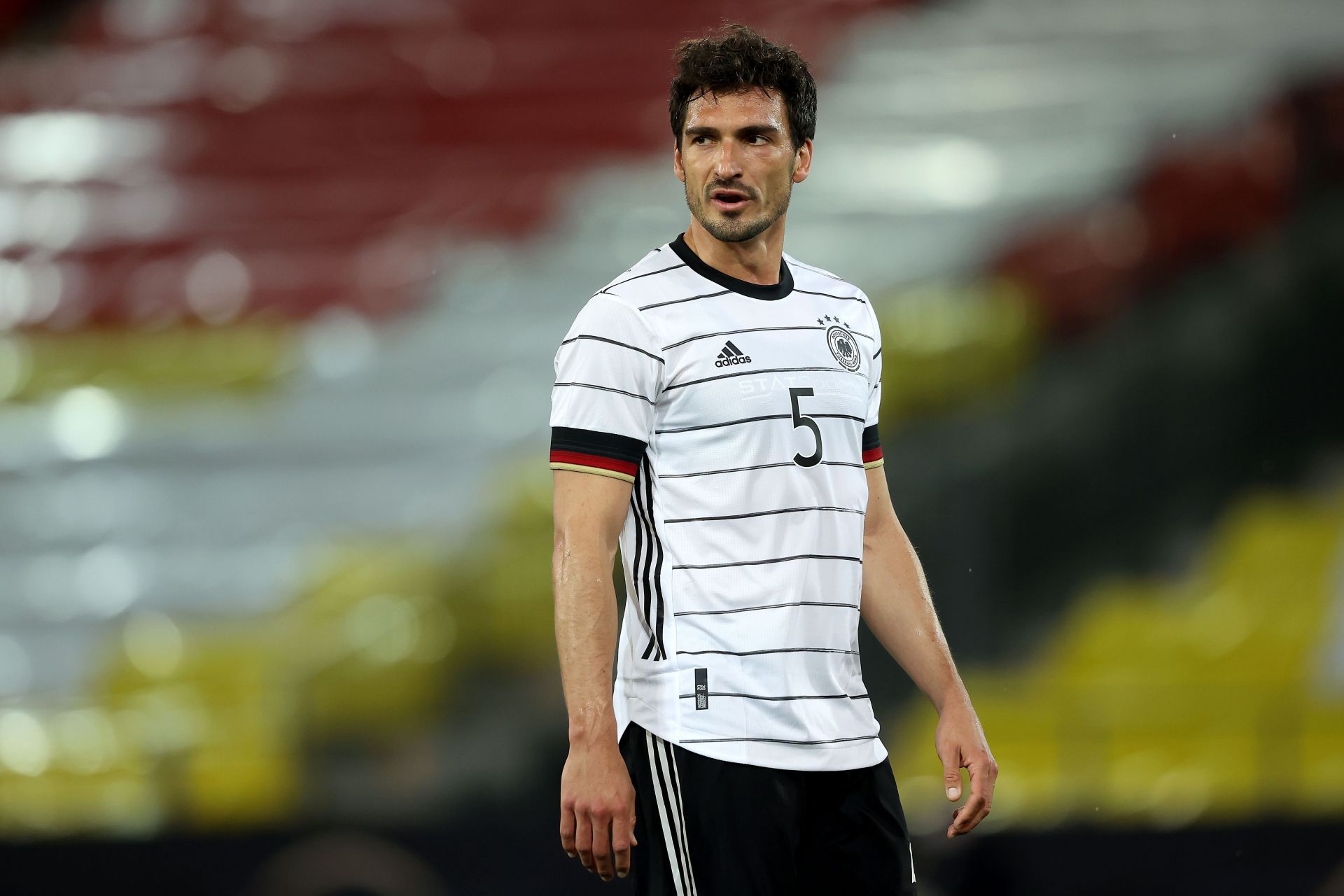 Mats Hummels in action for Germany during an international friendly against Denmark