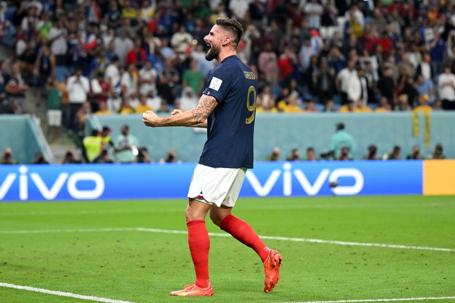 Giroud's brace puts him tied for first place in France's list of all-time international goalscorers.