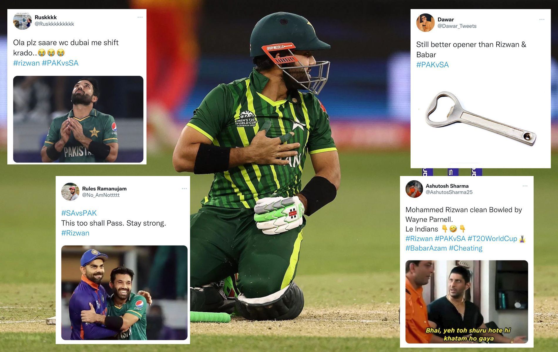 Mohammad Rizwan has an average of 17.75 at the T20 World Cup 2022. (Pics: Getty/Twitter)