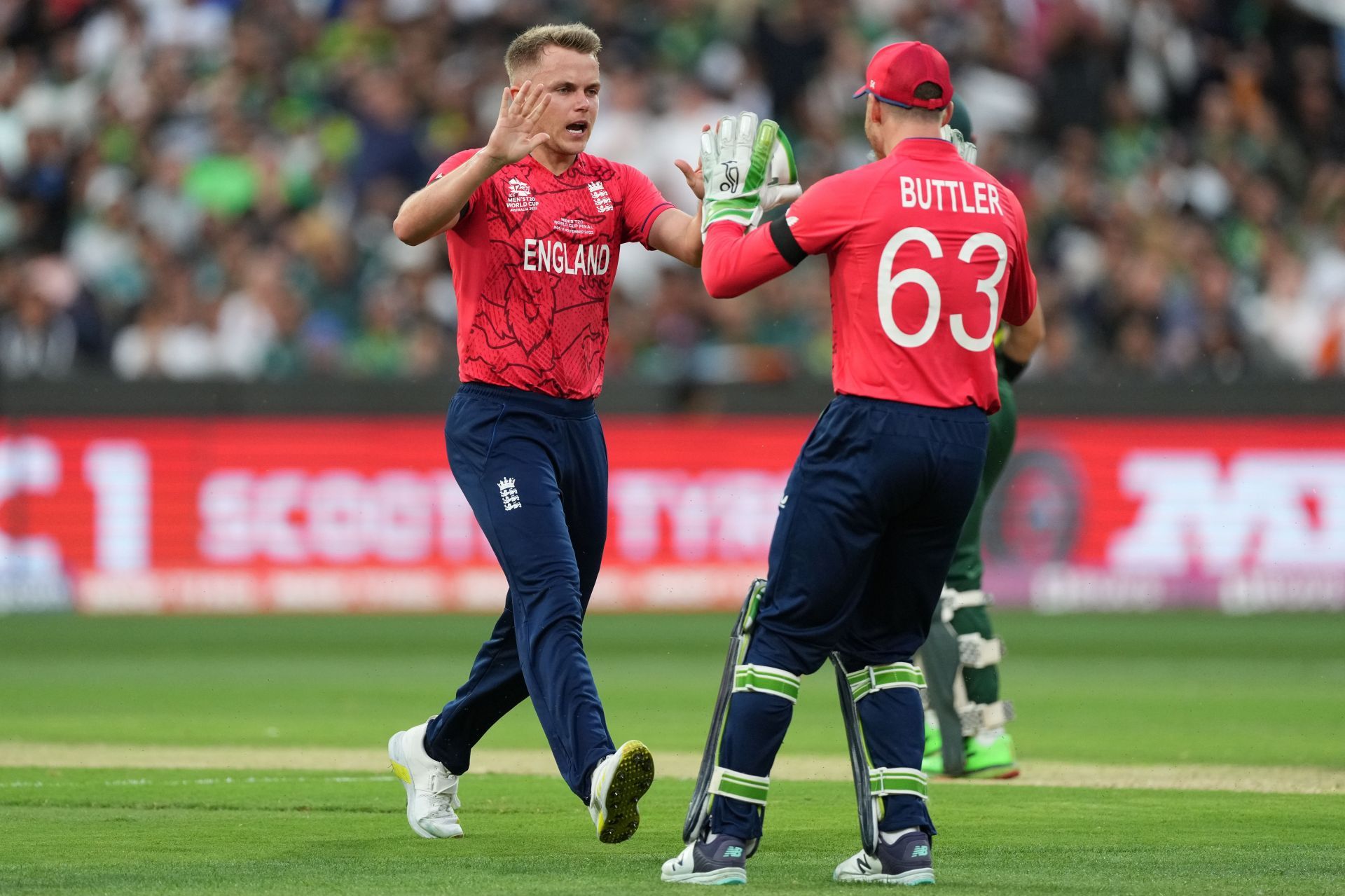 Sam Curran celebrates the wicket of Mohammad Rizwan. Pic: Getty Images