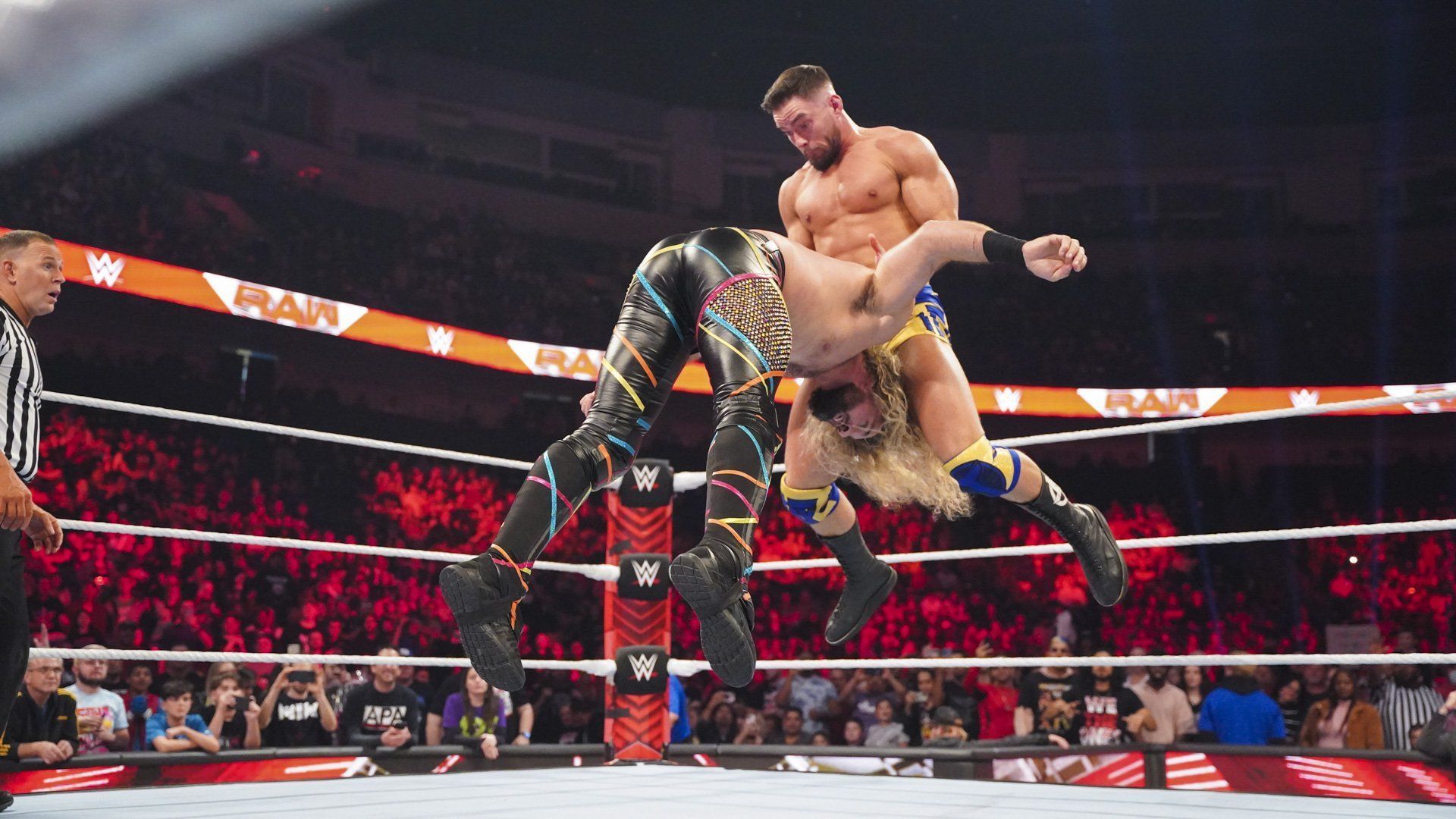 Austin Theory and Seth Rollins battling on RAW