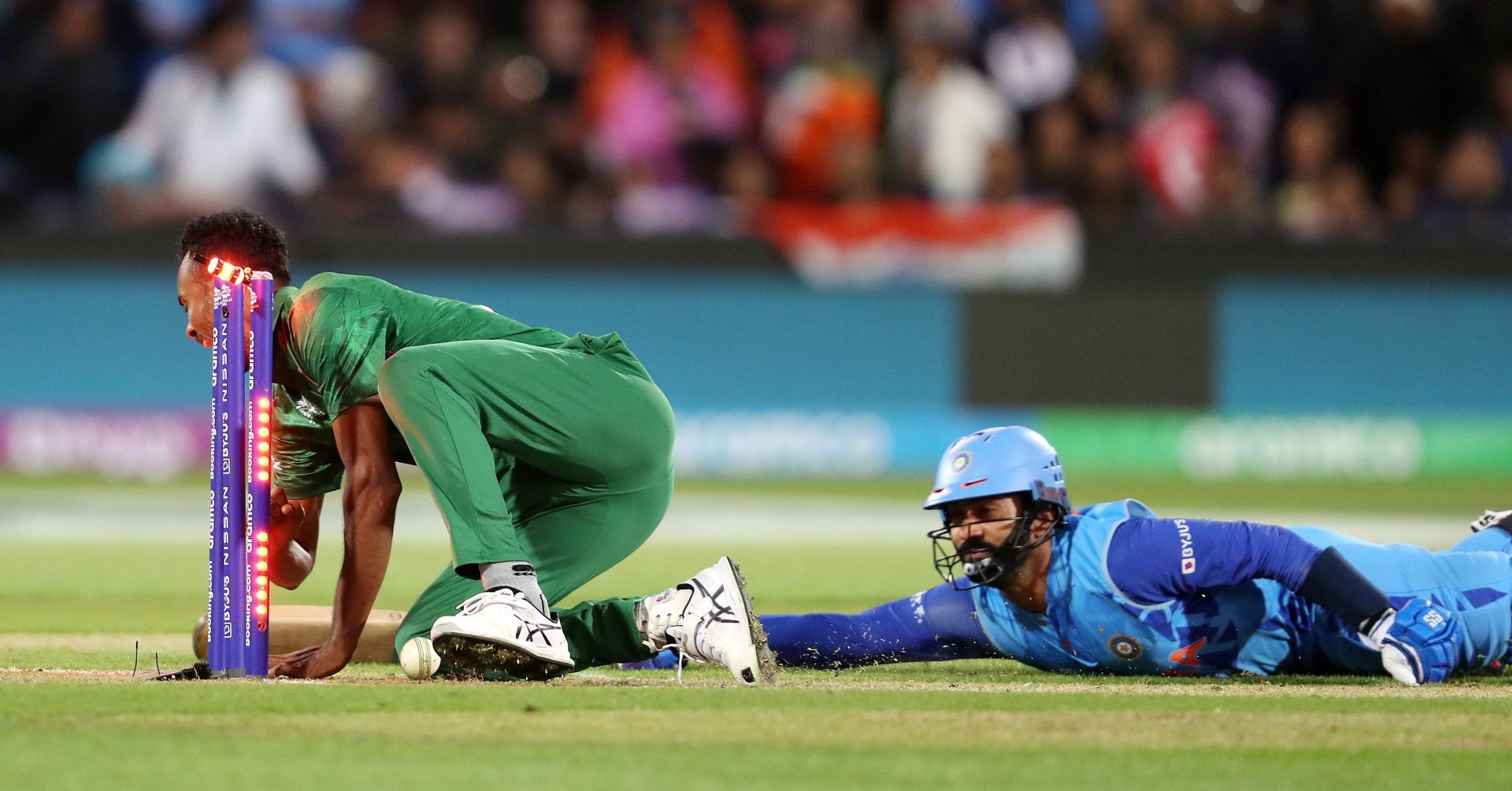 Team India’s keeper-batter Dinesh Karthik has had a forgettable World Cup so far. Pic: Getty Images