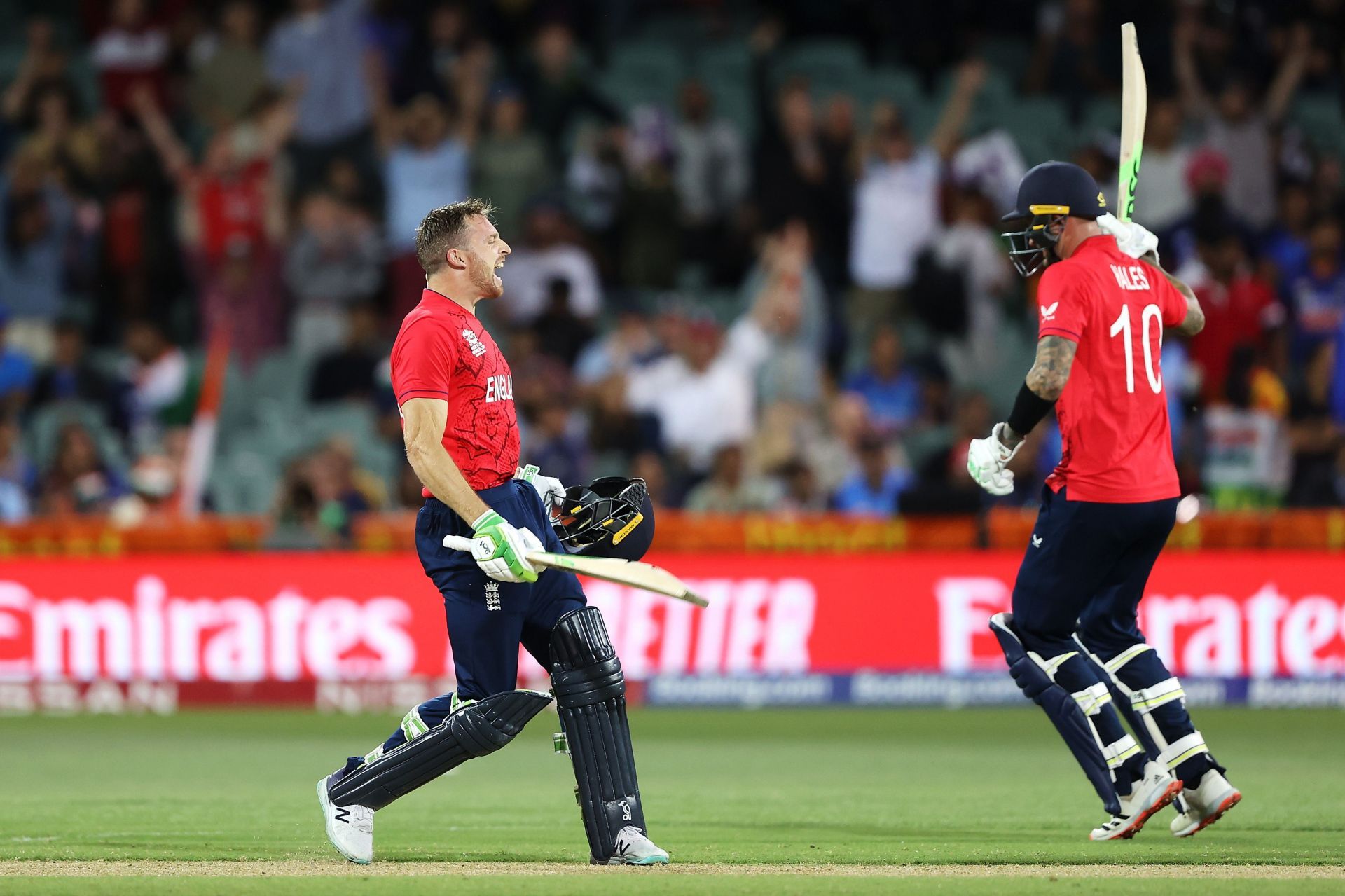 Jos Buttler and Alex Hales are pumped after a dominant win. (Credits: Getty)