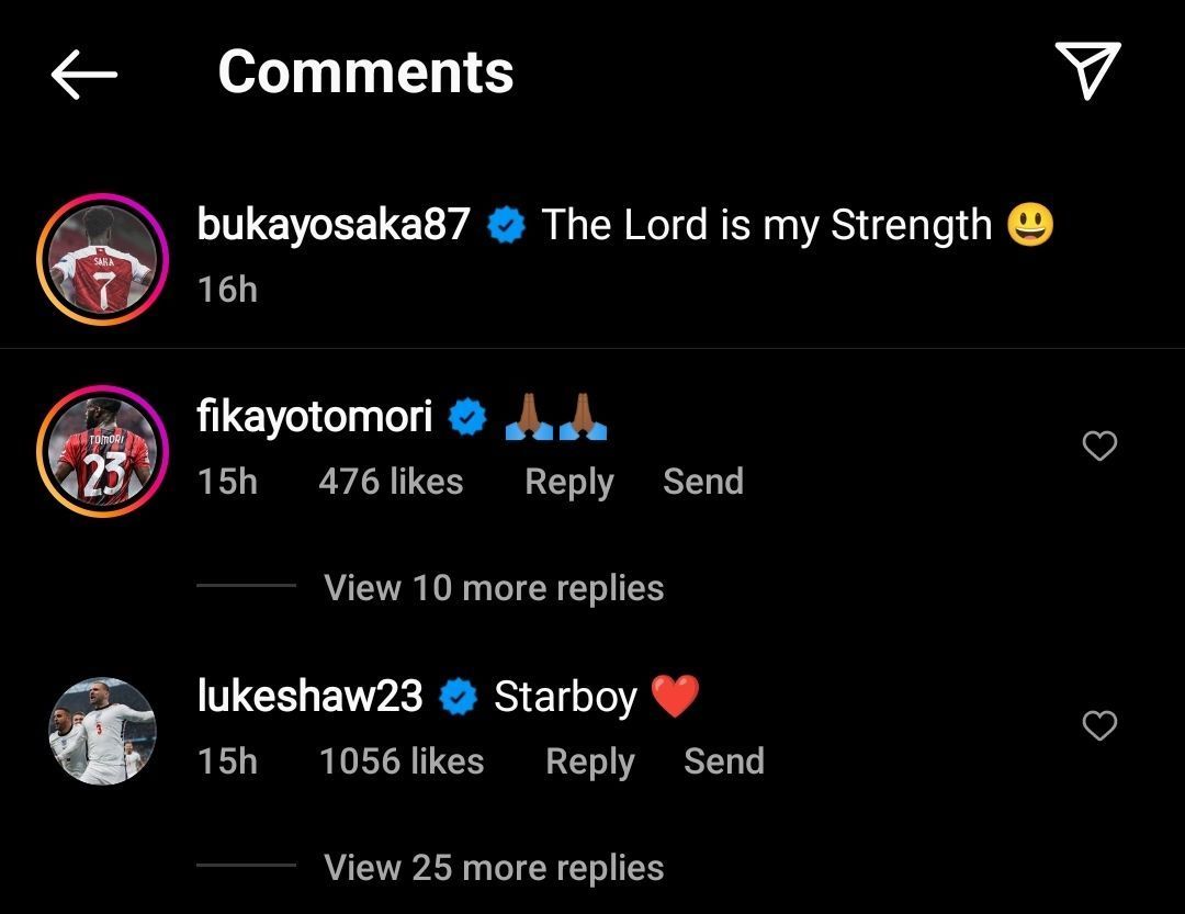 England stars Fikayo Tomori and Luke Shaw reacted to Bukayo Saka&#039;s latest Instagram post.
