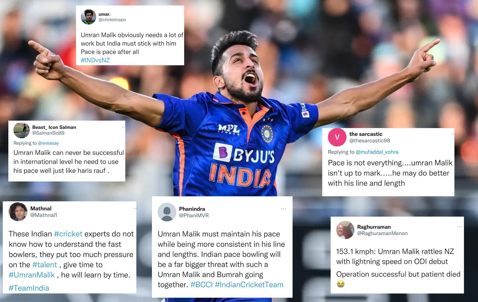 Umran Malik picked up two wickets against New Zealand on Friday. (Pics: Twitter)