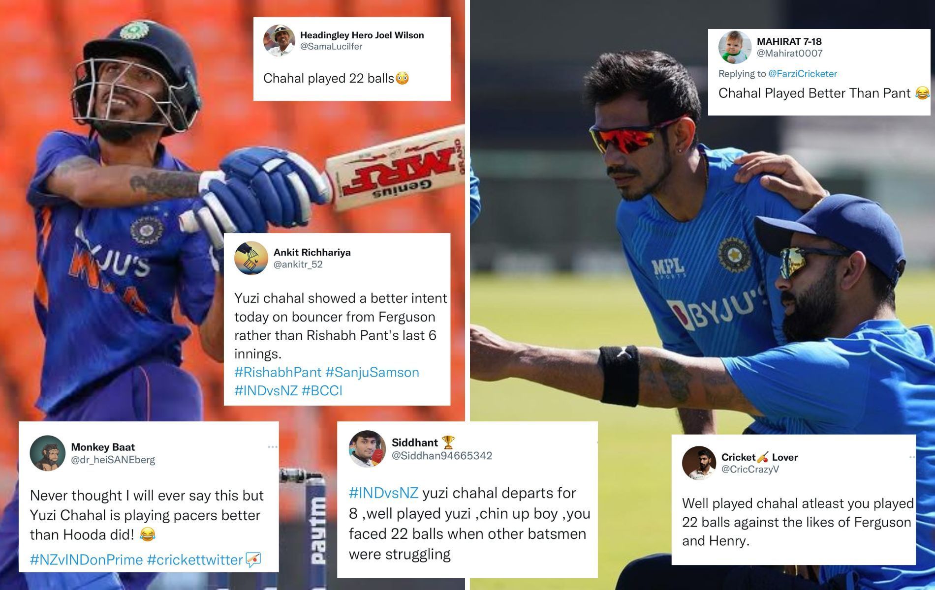 Yuzvendra Chahal scored eights run off 22 balls against NZ on Wednesday. (Pics: Twitter)