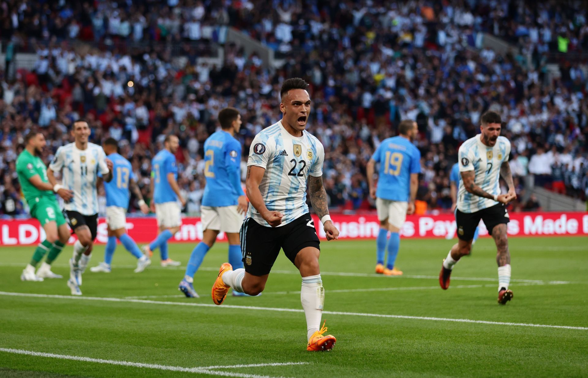 Lautaro Martinez in action against Italy - Finalissima 2022