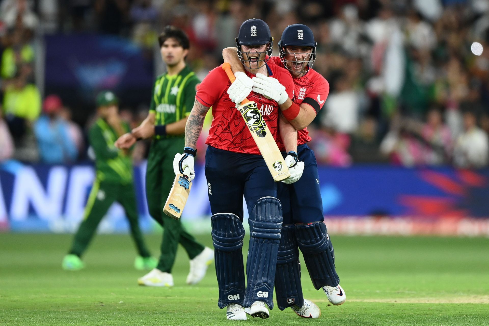Ben Stokes and Liam Livingstone celebrate after England&#039;s win. (Credits: Getty)