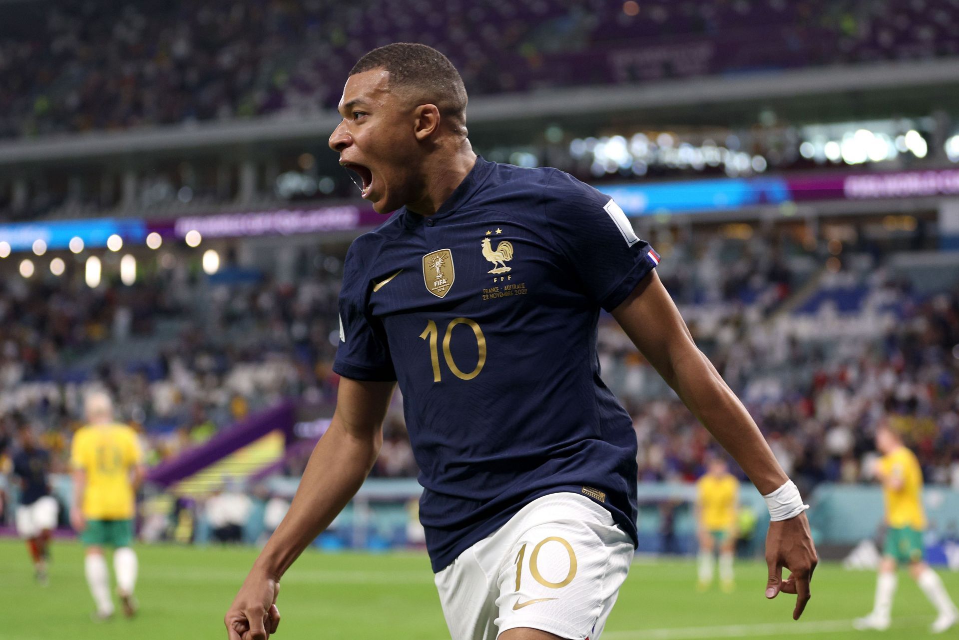 Kylian Mbappe celebrates after scoring