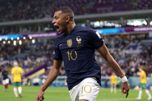 Kylian Mbappe celebrates after scoring