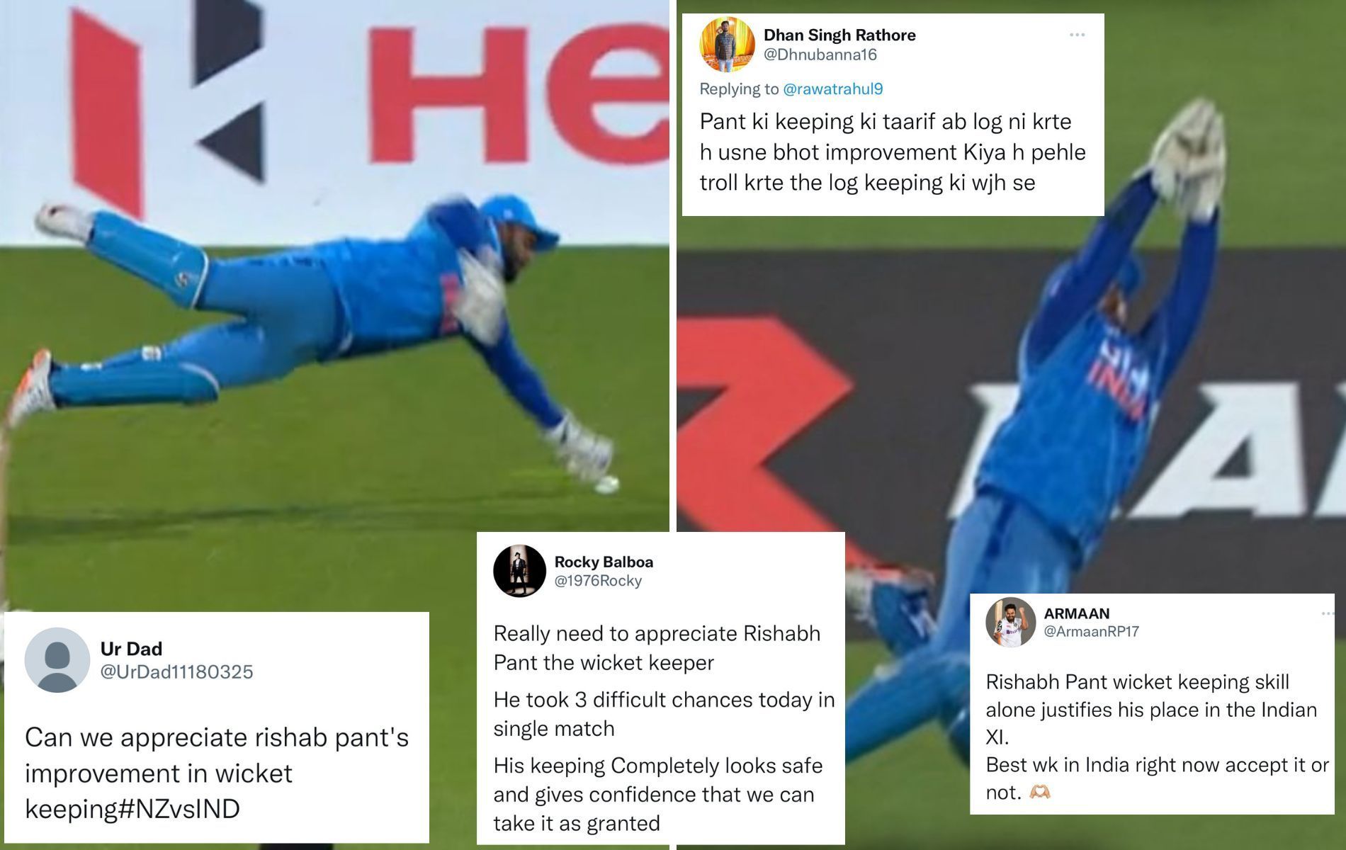 Rishabh Pant took two stunning catches in 3rd T20I. (Pics: Amazon Prime/Twitte)