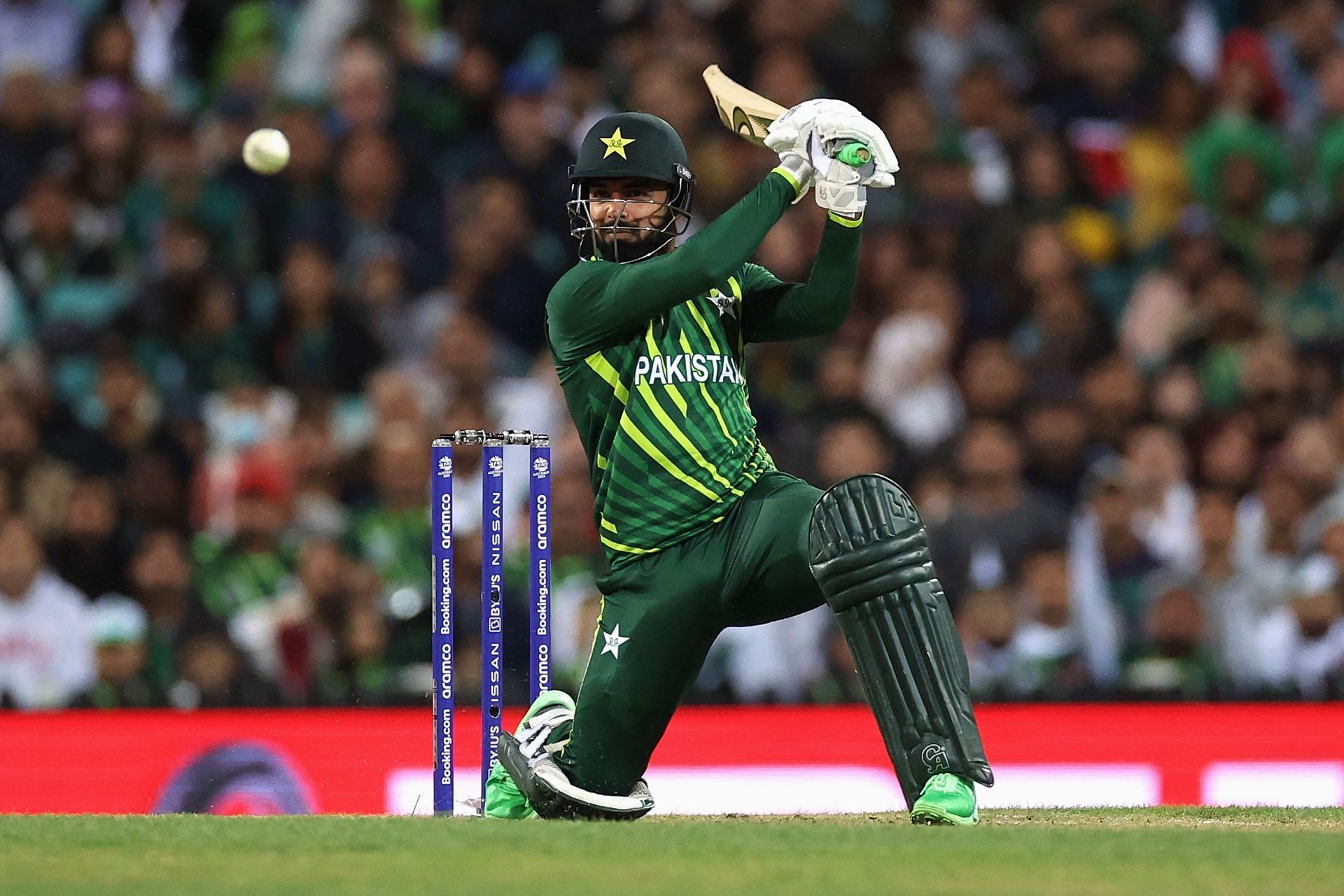 Shadab Khan in action during the Pakistan v South Africa clash at the ICC Men&#039;s T20 World Cup (Image: Getty)