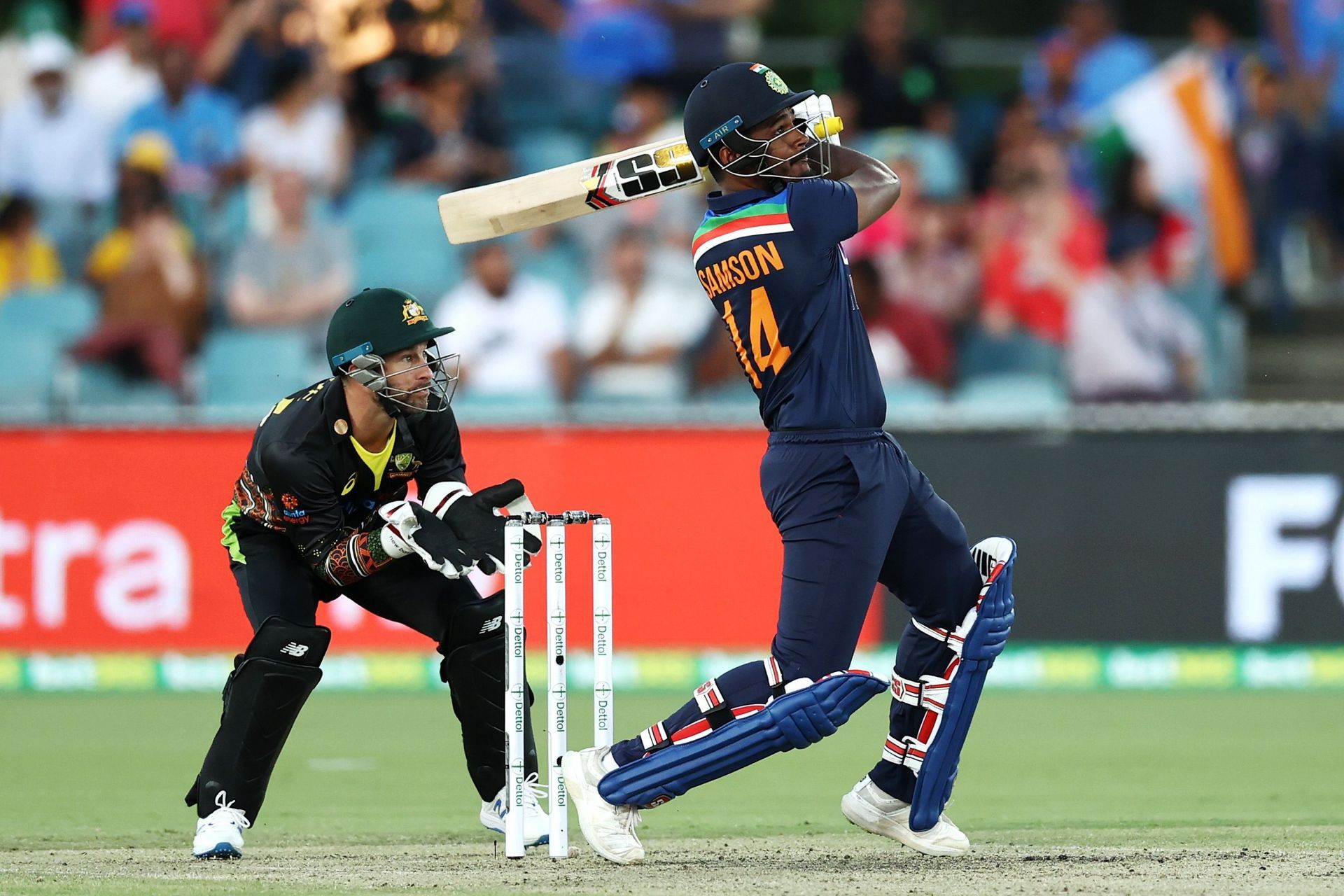 Sanju Samson batting during a T20I against Australia. Pic: Getty Images