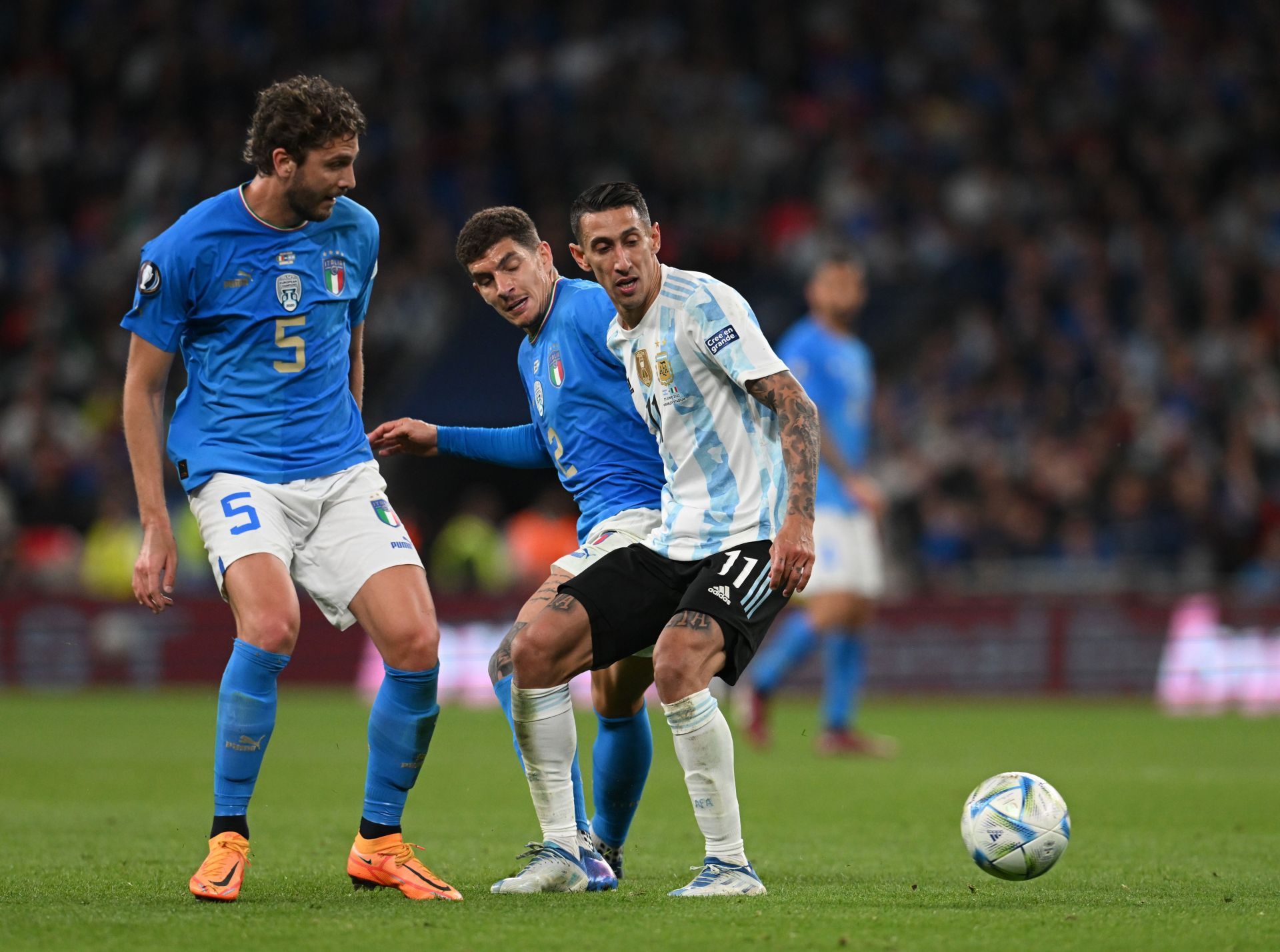 Angel Di Maria in action against Italy - Finalissima 2022