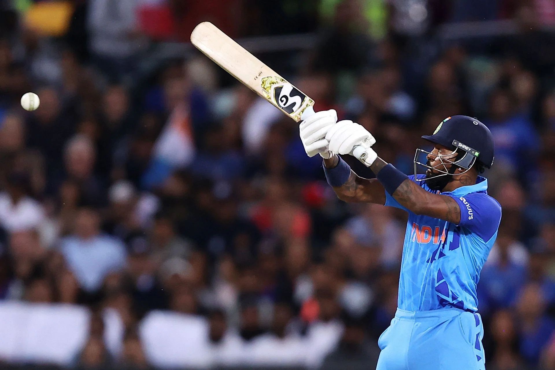 Hardik Pandya, who had a mixed tournament with the bat, lifted himself in the semis and played an extraordinary knock, cracking 63 in only 33 balls with four fours and five sixes. His knock took the team to a competitive total of 168/6. Pic: Getty Images